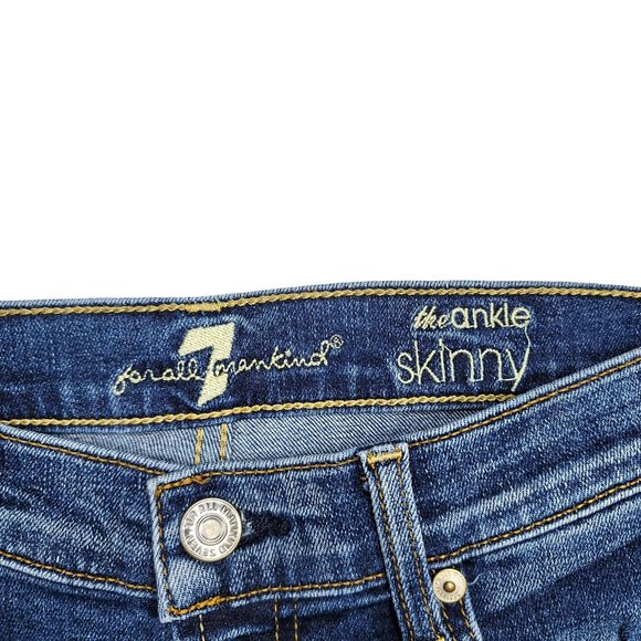 7 for all mankind the ankle skinny distressed denim blue jeans high rise size 26 - Picture 9 of 9